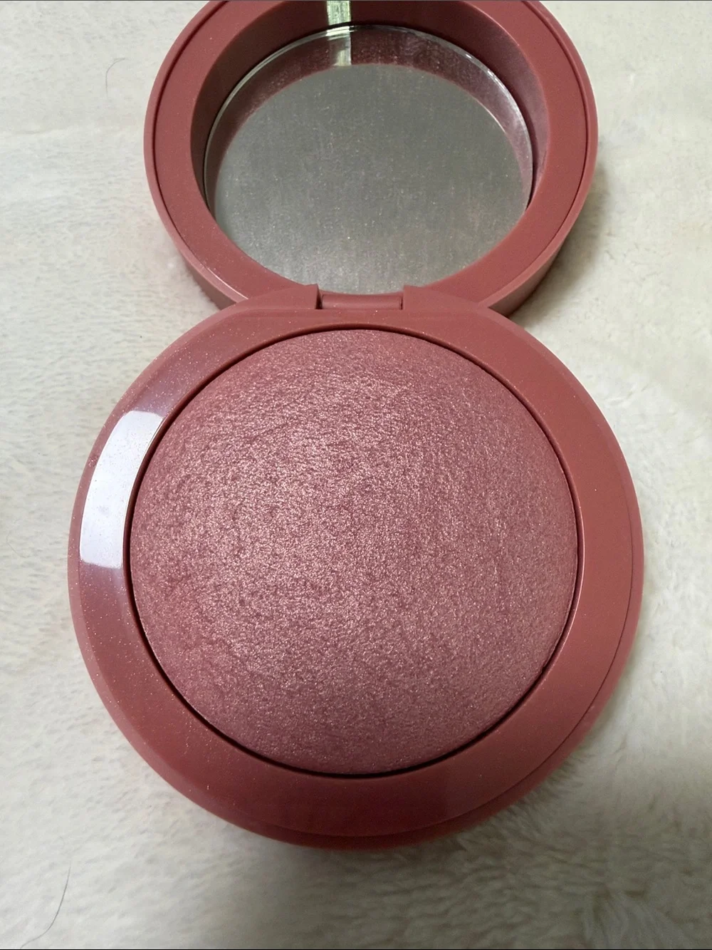 EM Cosmetics Matte Blush Compact in Deep Rose with Gold Logo